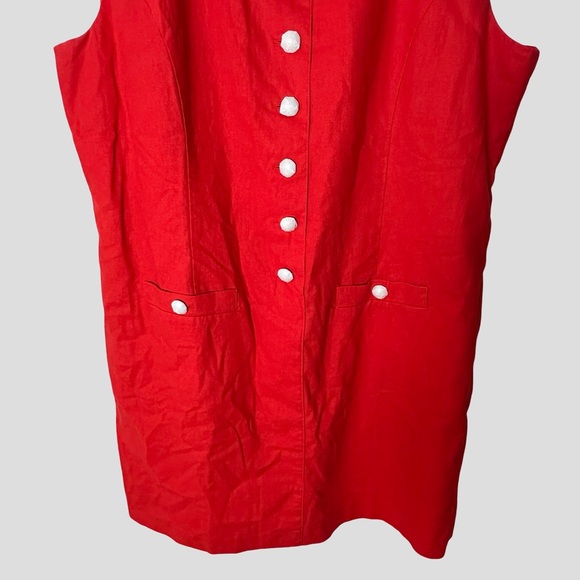 J. Crew Red Button Front Linen Mini Dress Old Money Nautical Preppy Summer - Picture 6 of 12